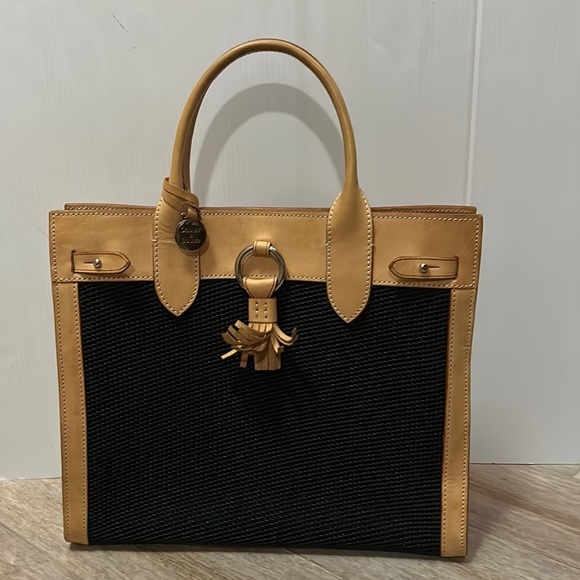 Dooney & Bourke Handbags - Dooney & Bourke Shoulder Bag/ Large Tote Bag Tan Leather and Black Mash
